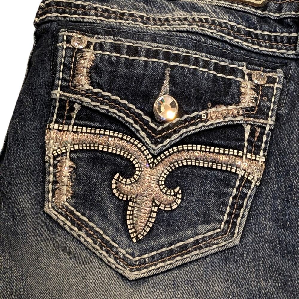 ROCK REVIVAL Shaina Jeans Mid Rise Skinny Women's 29 Rhinestone Studded Pockets